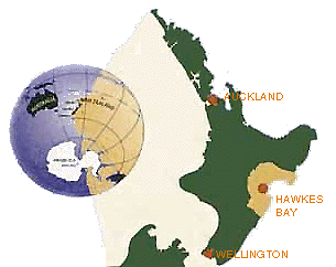Map showing world New Zealand and Hawkes Bay